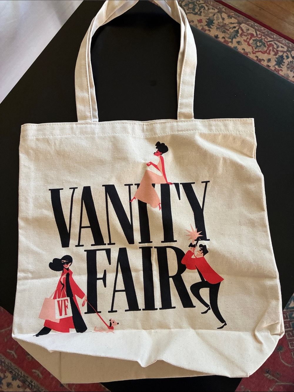 NWOT - Vanity Fair Cream Canvas Tote with Red and Black Graphic